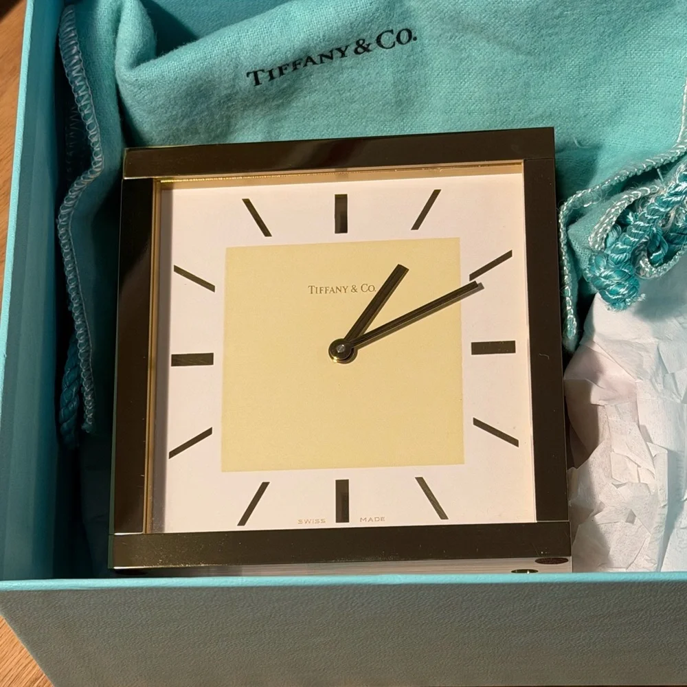 Tiffany & Co. Brushed brass Square table clock